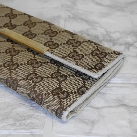GUCCI Vintage Authentic Long Wallet Purse GG Canvas Leather White - Picture 6 of 9